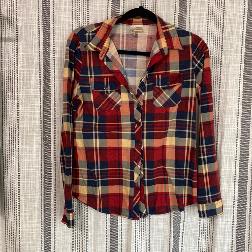 Red and Blue Plaid Lightweight Button Down Long Sleeve Shirt